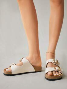 Women's Minimalist Metal Decor Flat Casual Fashion Beach Sandals - Beige - View 4