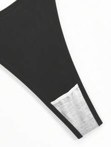 SHEIN Heart Chain Detail Sexy G-String, Rave - Black - View 8