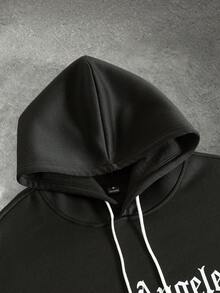 PAVTROS Conjunto casual de dos piezas con capucha y cordón, con impresión de letras, ropa de otoño para hombres - Negro - Ver 10