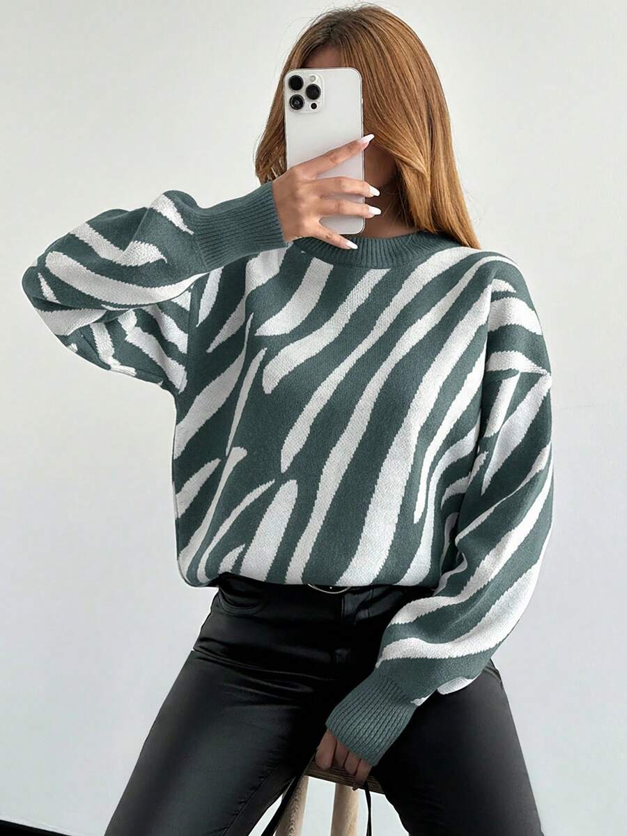 EURMUSE Women's White And Black Knitted Sweater - Mint Green - View 1