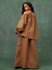 Vixey Elasticized Off Shoulder Long Sleeve Oversized Top - Yellow - View 5