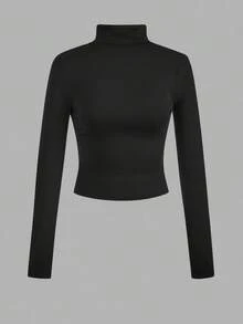 3 packs piezas camiseta de mujer de manga larga, playera manga larga espalda descubierta, playera manga corta ajustada, sexy, con diseño minimalista casual, apta para primavera/otoño - negro - Ver 4
