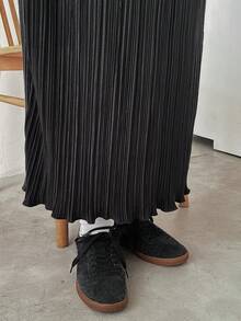 FRIFUL 女士纯色休闲纹理面料A字裙 - 黑色 - 查看 7