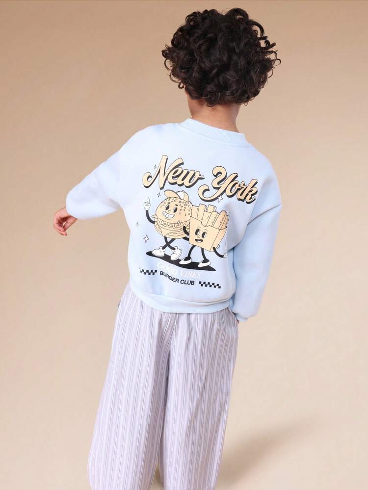 Graphic Sweatshirt With Striped Pants Set