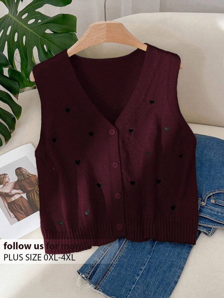 CosyJoli Débardeur décontracté à imprimé cœur pour femmes grandes tailles - Acajou - Voir 1