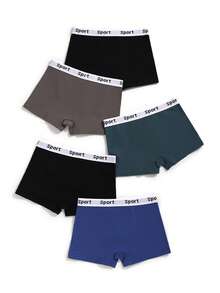 5条装青少年男童内裤，印花腰带，休闲运动三角裤，四季皆宜 - 彩色 - 查看 2