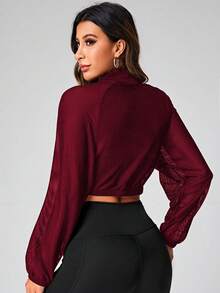 SHEIN Sports 女士立领拉链短款长袖休闲日常多功能户外运动夹克 - 酒紅色 - 查看 2