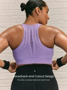 GLOWMODE Bra Olahraga Ukuran Besar, Pas di Kulit, Tanpa Jahitan, Sejuk, Menyerap Keringat, Desain Belakang Berlubang, Cocok untuk Lari, Latihan, Aktivitas Luar Ruangan, Hari Valentine, Musim Semi - Mauve Purple - View 3