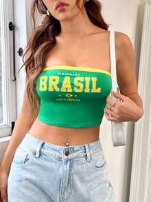 Comfortcana Brazilian Print Strapless Top, Team Style - Green - View 3