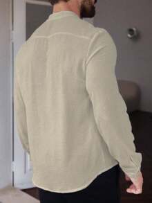 Manfinity CasualCool Men Plain Front Button Pocket Casual Long Sleeve Shirt Men Button Long Sleeve Men Shirts Casual, For Fall - Apricot - View 2