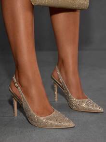 CUCCOO SZL Damskie szpilki ze spiczastym noskiem i ozdobnymi kryształkami, modne, wysokie obcasy