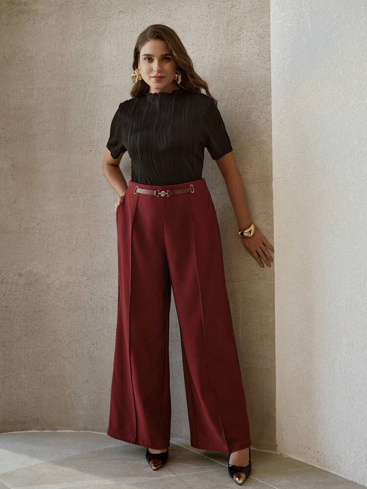 PLUS METAL DECOR SLANT POCKET SUIT PANTS