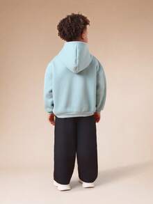 SUMWON Jungen Pullover Hoodie Set mit Hose, lässiger Streetwear Outfit, bequemes Zweiteiler Koordinations-Set mit Fronttasche, Urlaub - Grün - Übersicht 2
