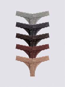 Loungeista 5条装 女士休闲蕾丝拼接低腰丁字裤