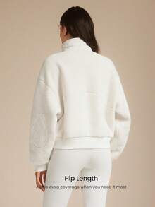 GLOWMODE Cloud Fleece Fuzzy Feels Cozy Warm Lightweight Stand Collar Ribbed Cuffs Hem Hip-Length Relaxed-Fit Fleece Bomber Jacket Autumn Winter Outdoor Daily Casual - White - View 2