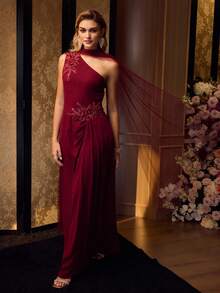 MOTF WOMEN'S ELEGANT SEQUIN EMBROIDERY COCKTAIL DRESS - Burgundy - View 6