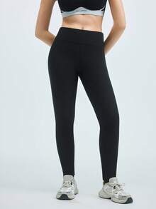 Loungeista 1件冬季运动紧身裤高腰加厚羊毛裤保暖天鹅绒加厚保暖裤羊毛打底裤冬装女 - 黑色 - 查看 1
