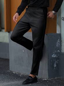 Manfinity Mode Men's Fashionable Versatile Solid Color Suit Pants - Black - View 3