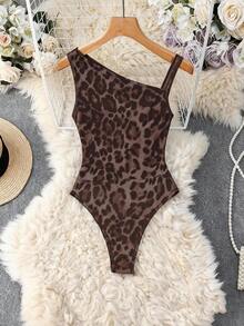 Franclia Moderiktig leopardmönstrad ärmlös body i mesh för kvinnor - Multifärgad - Visa 2