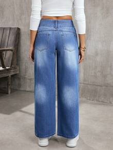 EMERY ROSE 女士高腰带口袋阔腿宽松休闲百搭牛仔裤 - 藍色 - 查看 8