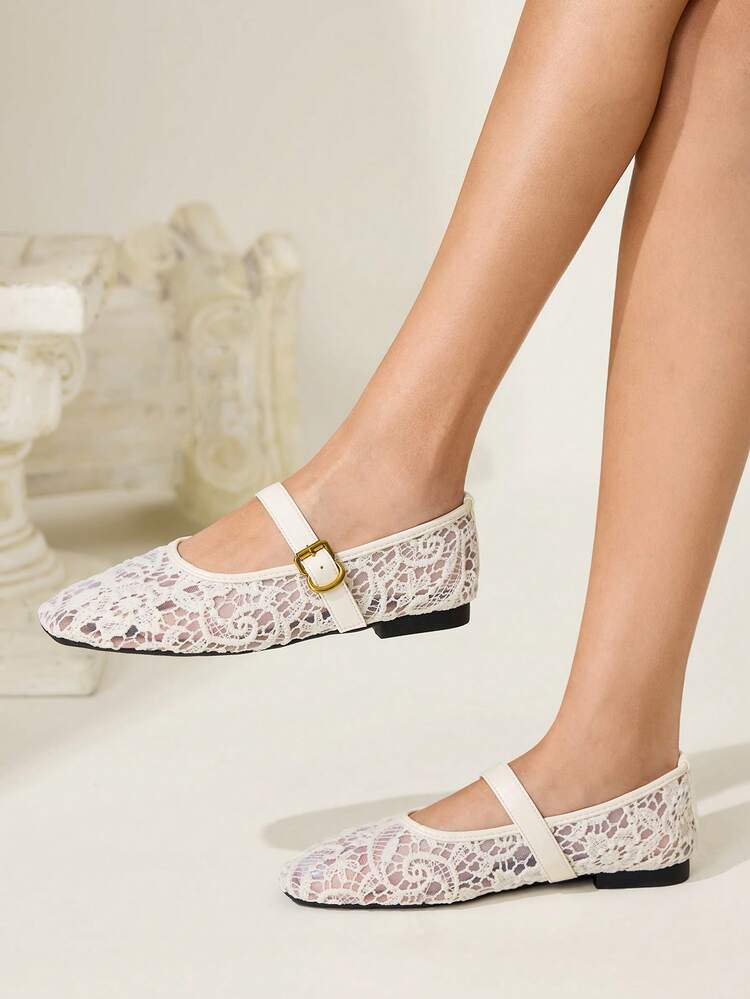 CUCCOO CHICEST Women's Casual Versatile Commuting Minimalist Solid Color Hollow Embroidery Flats Valentine's Day Elegant Shoes Wedding Shoes