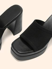 CUCCOO BASICS 女士时尚厚底坡跟凉鞋，适合日常穿着 - 黑色 - 查看 9
