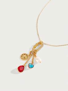 Glisma 18K镀金时尚简约优雅吊坠项链，适合各种场合，哥特风/复古风，串珠设计，西式珠宝，金属质感/纹理，宝石镶嵌，秋冬款，送给妈妈/女士/女孩/母亲，高端复古十字架 - 金黃色 - 查看 5