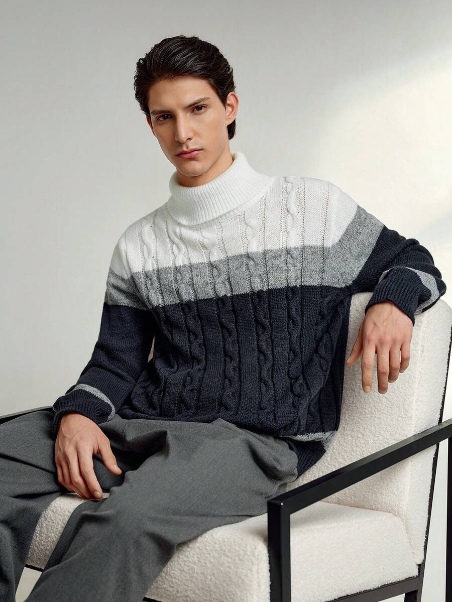 RONVEXI Men's Casual Warm Long Sleeve Turtleneck Pullover Sweater - Multicolor - View 1