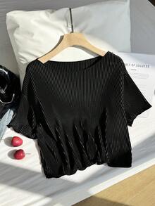 SHEIN EZwear Plus Size Women's Solid Color Round Neck Short Sleeve Casual T-Shirt, Summer