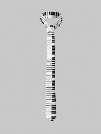 Anime 1 Stück Schwarz & Weiß Millennium Pop Stern kreative Klaviertasten Muster verstellbare Krawatte, modischer minimalistischer unisex vielseitiger Accessoire geeignet für Alltag, Campus, Date, Einkaufen und mehr