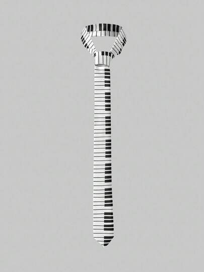 Anime 1 pieza Corbata ajustable con estampado de teclas de piano estilo pop estrella del milenio en blanco y negro, accesorio versátil minimalista y de moda unisex adecuado para uso diario, campus, citas, compras y talla grande