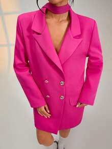 EURMUSE Fashionable Commuter Solid Color Double-Breasted Suit Jacket - Pink - View 2