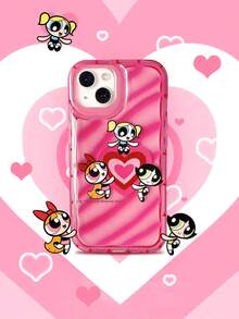 THE POWERPUFF GIRLS X SHEIN Puffburst 女孩图案防震手机壳，透明可爱风，时尚简约，防震防摔 TPU 软壳，兼容 13/16 Pro Max/17/Air/17 Pro/17 Pro Max，卡通爱好者适用 - 日常使用及礼物 - 紅色 - 查看 2