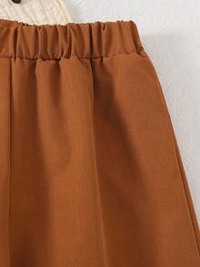 2pcs Young Boys Collared Short Sleeve Jacquard Knit Shirt With Pocket + Elastic Waist Wide Leg Pants Casual Suit, Brown & Khaki, Suitable For Spring/Summer Everyday Wear - Khaki - View 4