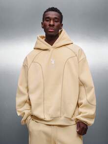 PLAYBOY X SUMWON Oversized Hooded Co-Ord Set With Centre Pocket Drawstring Hoodie And Matching Sweatpants For Casual Streetwear Comfort - Khaki - View 3