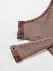 Women's Mocha Brown High Stretch Casual Comfy Backless Thong Bodysuit - Mocha Brown - View 8