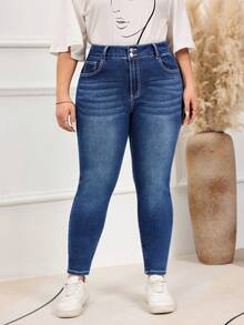 EMERY ROSE Plus Size Women Fashion Embroidered Pocket Skinny Casual Versatile Jeans Winter New Year - Dark Wash - View 5