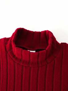Elladie kids 少女纯色连衣裙，秋冬季，时尚设计，仿毛皮袖口，长袖，罗纹针织面料，立领，适合少女穿着，优雅温柔，百搭，适合日常穿着、活动、度假、摄影、节日、圣诞节、派对等场合。 - 酒紅色 - 查看 3