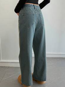 DAZY Celana Jeans Denim Wanita Longgar Kasual Retro Serbaguna untuk Natal, Cocok untuk Musim Gugur, Musim Dingin, dan Musim Panas - Biru - View 2
