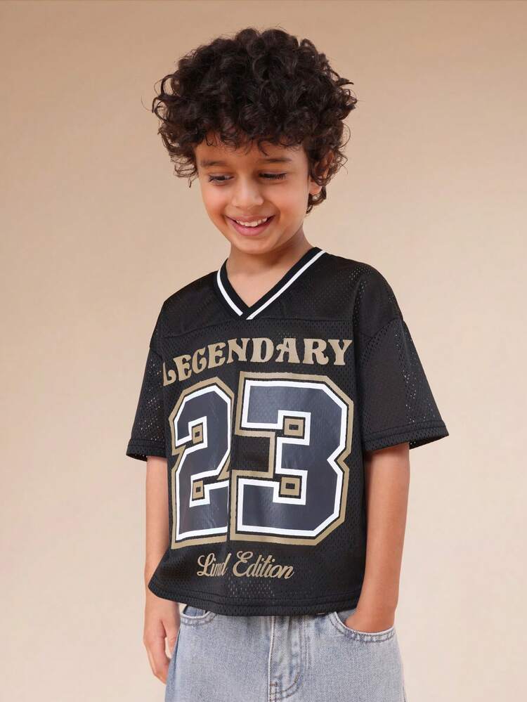 Oversized Mesh Jersey T-Shirt With Legendary Print