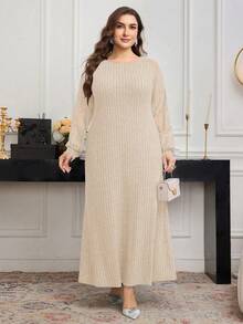 Modelyn Váy ren hoa hướng dương chắp vá mềm mại thời trang thu đông cho nữ - Màu be - Xem 6