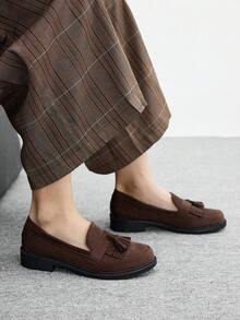 CUCCOO BIZCHIC 女士休闲百搭简约通勤平底鞋，饰有流苏 - 咖啡棕 - 查看 4