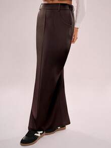 斜纹微弹力半身裙，带侧袋 - 咖啡棕 - 查看 7