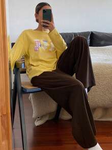 DAZY Set Piyama Wanita Bermotif dan Lembut, Musim Gugur/Dingin - Kuning - View 4