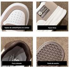 Zapatillas casuales y elegantes para mujer, zapatos de plataforma para estudiantes transpirables y de moda, zapatillas blancas transpirables para mujer, zapatillas con cordones antideslizantes para todas las estaciones para mujer, estilo para todas las estaciones, zapatos planos para mujer con bloques de color. - Caqui - Ver 7
