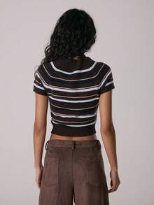 MUSERA 条纹针织圆领修身短袖T恤 休闲可爱冬季舒适家居针织衫 Coco Cloud Spring - 彩色 - 查看 4