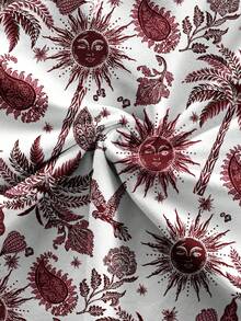 Soleia 女士度假休闲热带印花吊带背心和半身裙两件套 - 酒紅色 - 查看 3