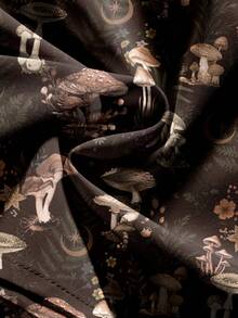 ROMWE Fairycore 三层全印花半身裙，图案包括蘑菇、自然、嬉皮、花园、太阳、月亮、星星、花卉、植物、叶子等，适合女性穿着。 - 棕色 - 查看 4