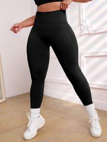 Velisys Plus Size Women Sports Fitness Yoga Leggings, Black - Black - View 4