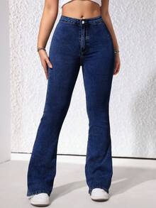 Rivivi Jeans acampanados casuales para mujer, versátiles para el uso diario - Azul lavado oscuro - Ver 5